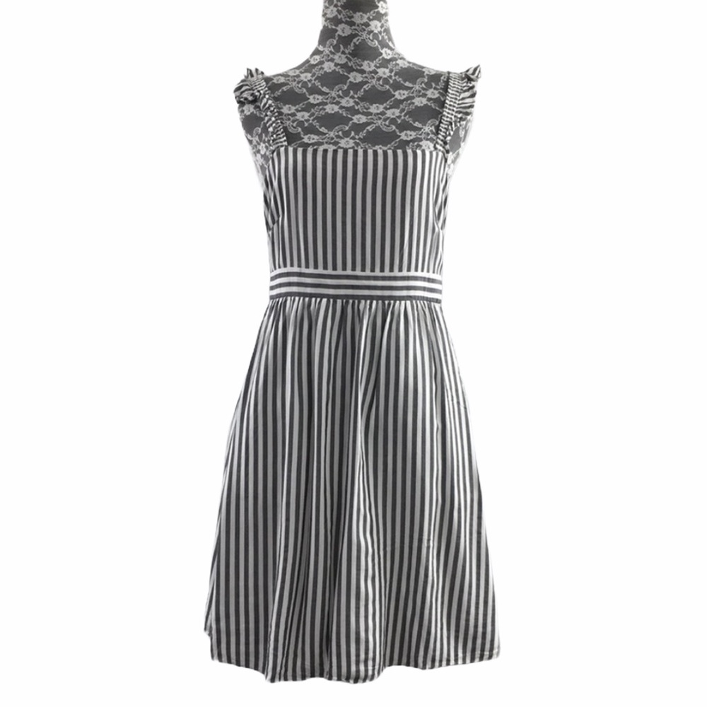 Madewell Striped Ruffle-Strap Gray Empire Dress